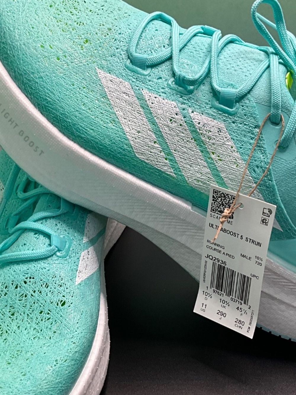 Adidas Ultraboost 5 Strung Shoes in Flash Aqua, NWT/No Box. Men’s 11/EU 44.5 - Picture 2 of 7